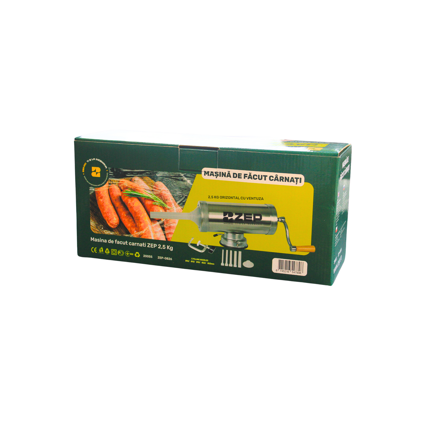 Aparat facut carnati ZEP, capacitate 2.5 kg, aluminiu inoxidabil, cu 5 palnii