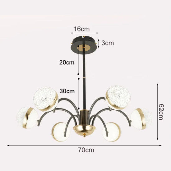 Lustra LED Hyla, 95W, 9500LM, 700x620mm, Negru+Auriu