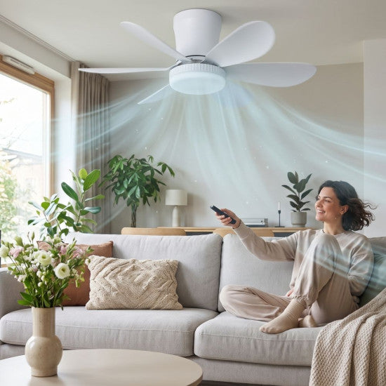 Lustra LED cu Ventilator, Telecomanda IR, 13.5W, 420mm, Alba