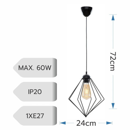 Lustra Lina, 1xE27, 60W, 72x24cm, Negru