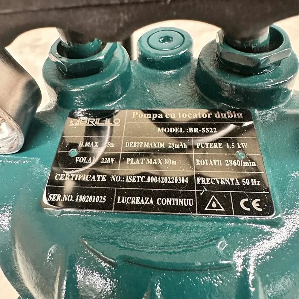 Pompa apa murdara Brillo 1500W cu flotor – Debit maxim 23 mc/h, tocator si refulare eficienta