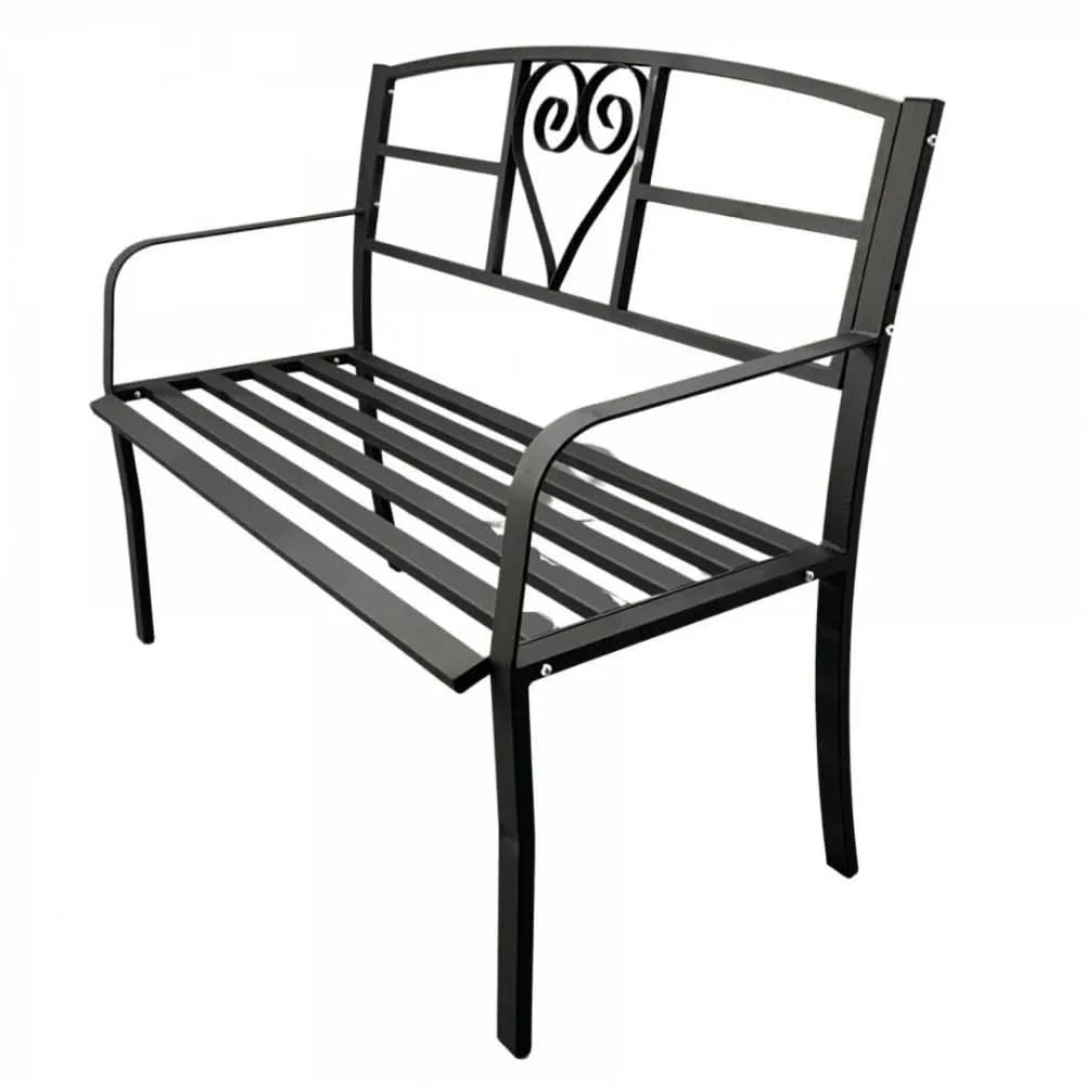 Banca metalica pentru gradina VivaTechnix VMD-1049, 121x55x98 cm, negru mat, max. 180 kg