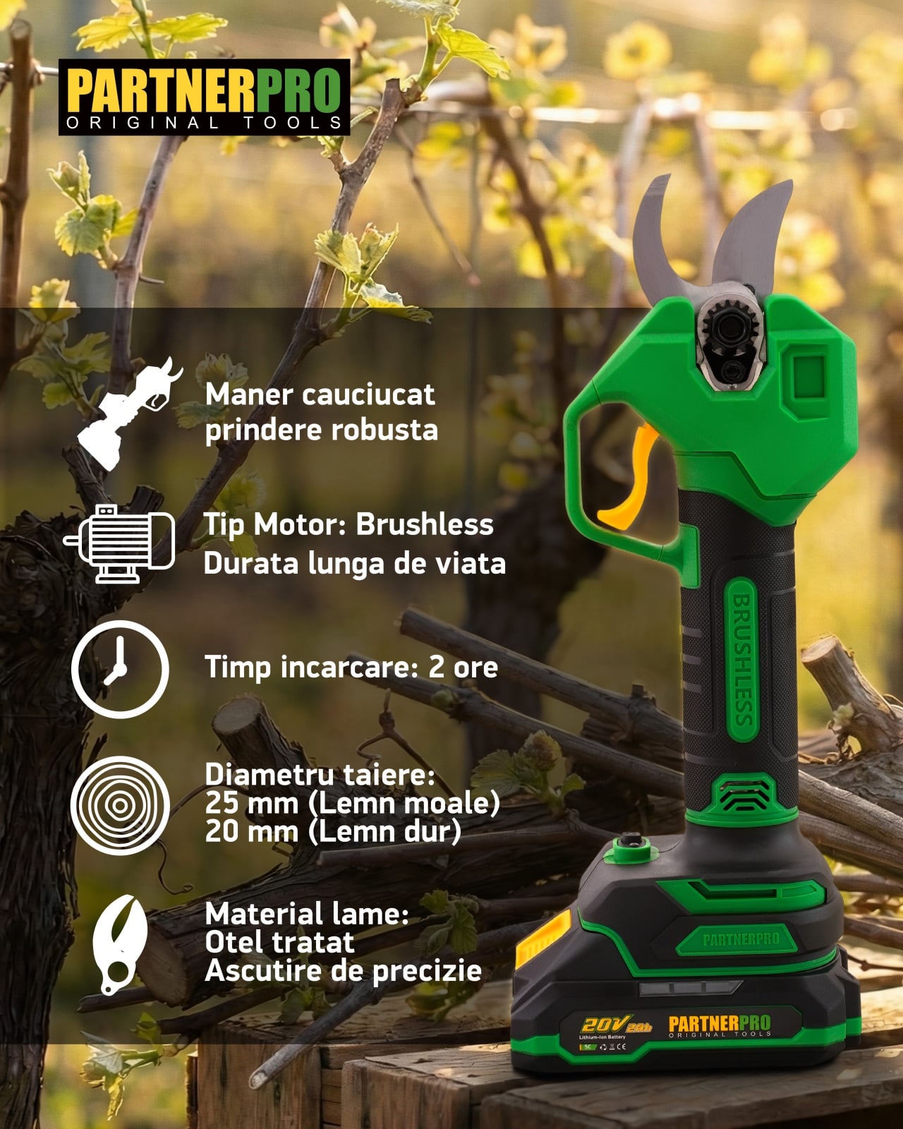 Foarfeca electrica PARTNERPRO PP-FE2A, 20V 2Ah, Brushless, 250 N
