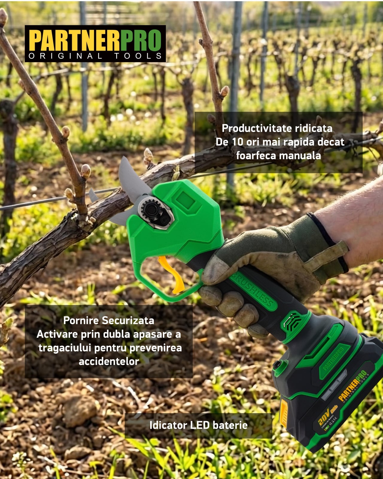 Foarfeca electrica PARTNERPRO PP-FE2A, 20V 2Ah, Brushless, 250 N