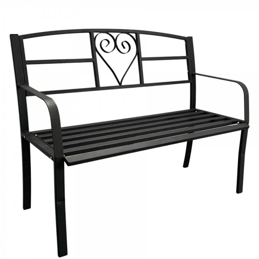 Banca metalica pentru gradina VivaTechnix VMD-1049, 121x55x98 cm, negru mat, max. 180 kg