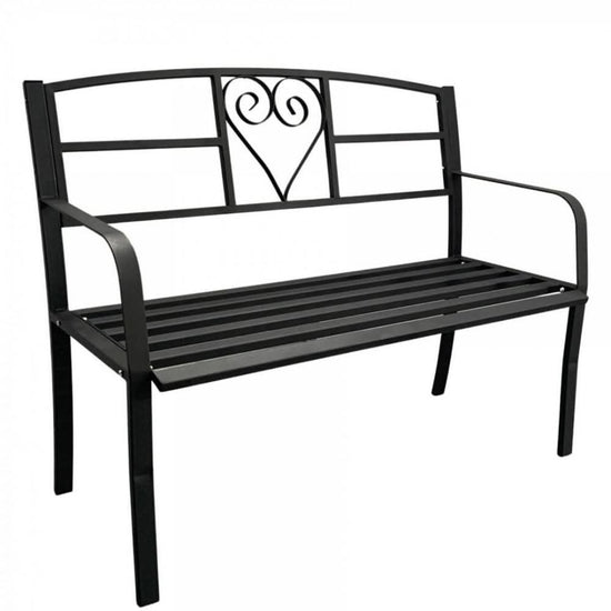 Banca metalica pentru gradina VivaTechnix VMD-1049, 121x55x98 cm, negru mat, max. 180 kg