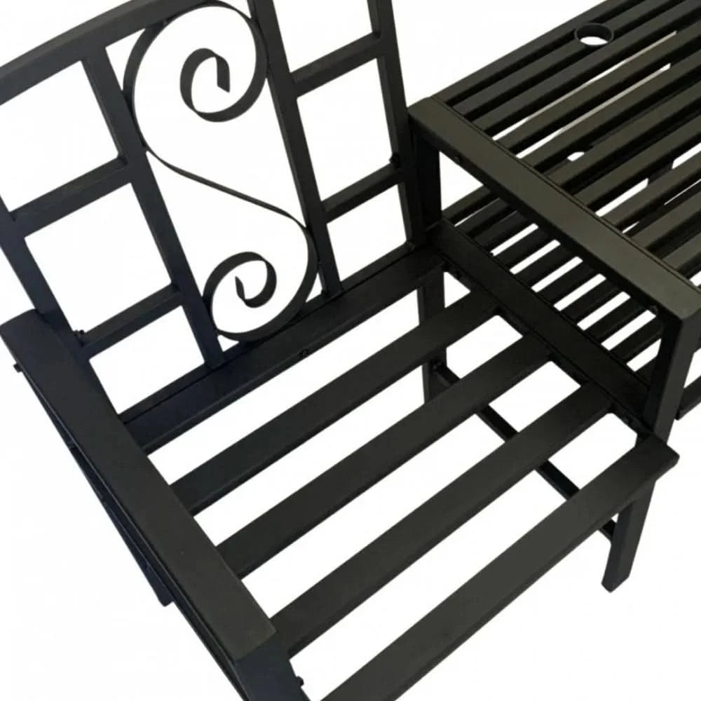 Set mobilier gradina VivaTechnix VMD-1046, masa si 2 scaune, otel, negru mat, cu orificiu umbrela