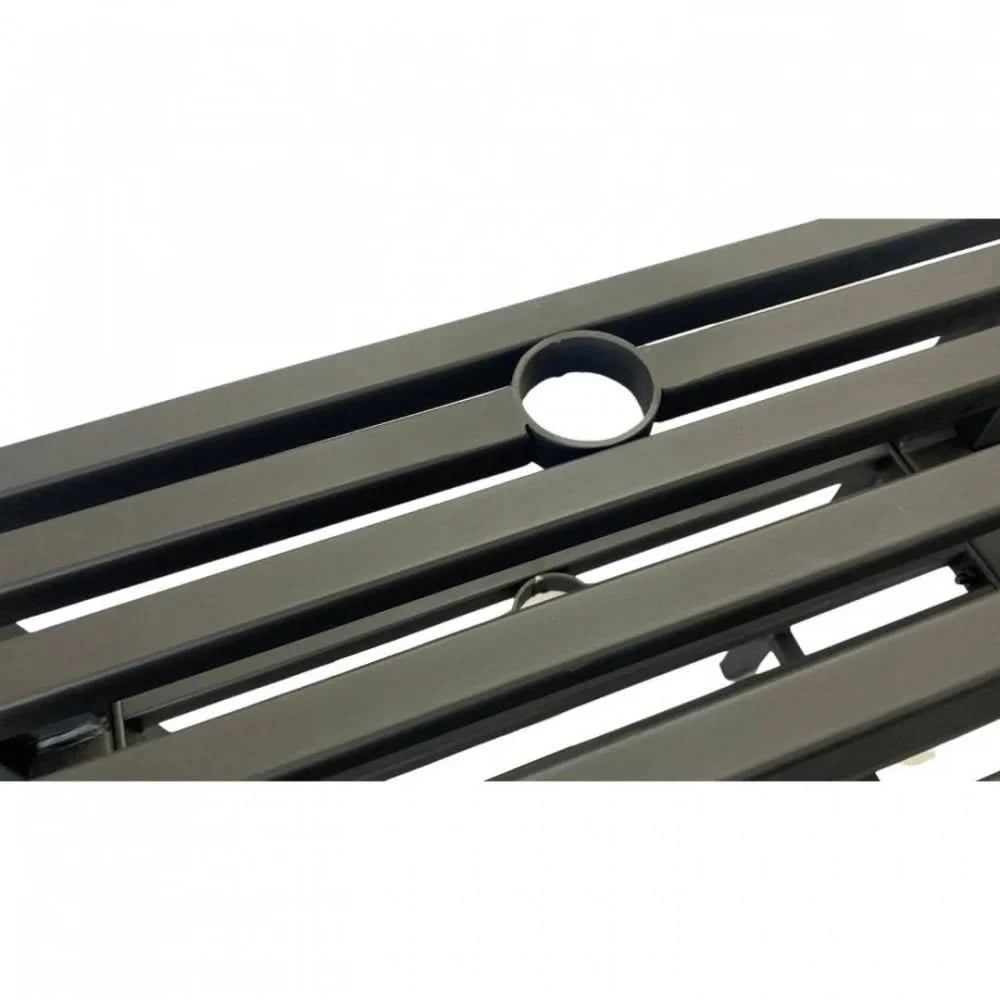 Set mobilier gradina VivaTechnix VMD-1046, masa si 2 scaune, otel, negru mat, cu orificiu umbrela