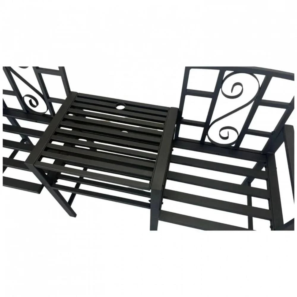 Set mobilier gradina VivaTechnix VMD-1046, masa si 2 scaune, otel, negru mat, cu orificiu umbrela