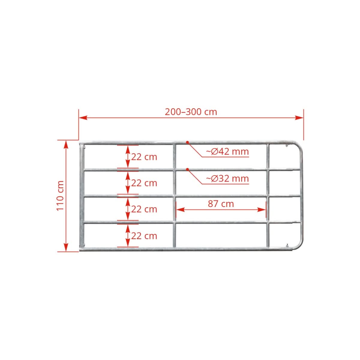 Poarta pasune reglabila, 200-300 × 110 cm