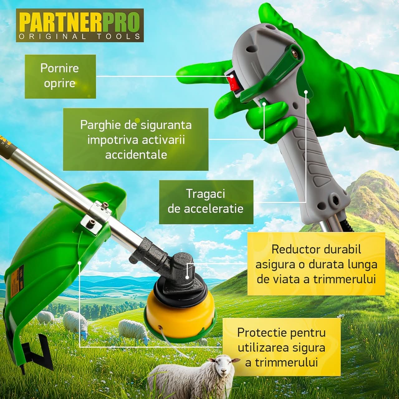 Motocoasa Pe Benzina PartnerPro PP57, 6 CP, 52 cm³, 10000 RPM