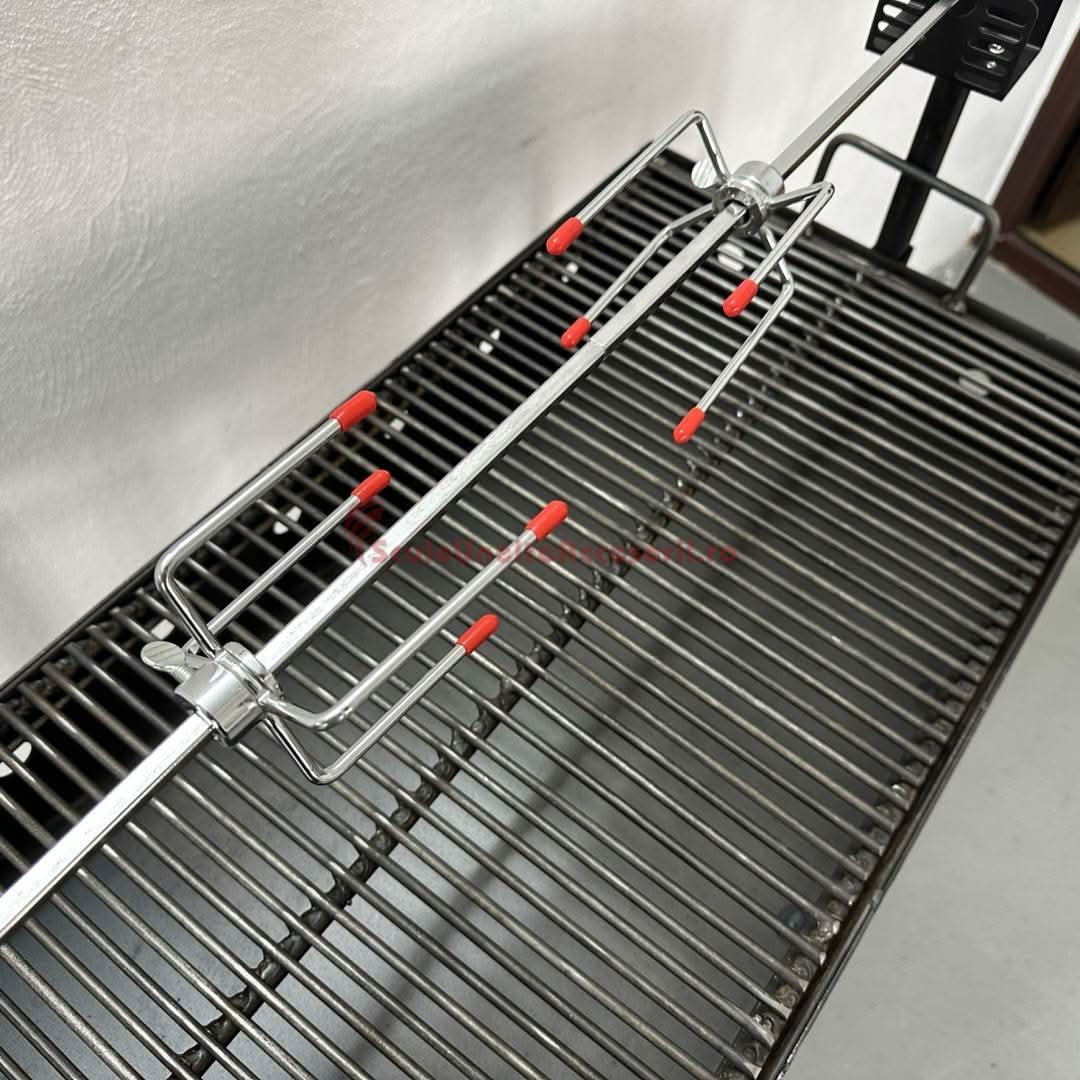 Gratar gradina Vivatechnix 80x40 cm cu rotisor electric, tabla 2 mm, rotile si picioare detasabile