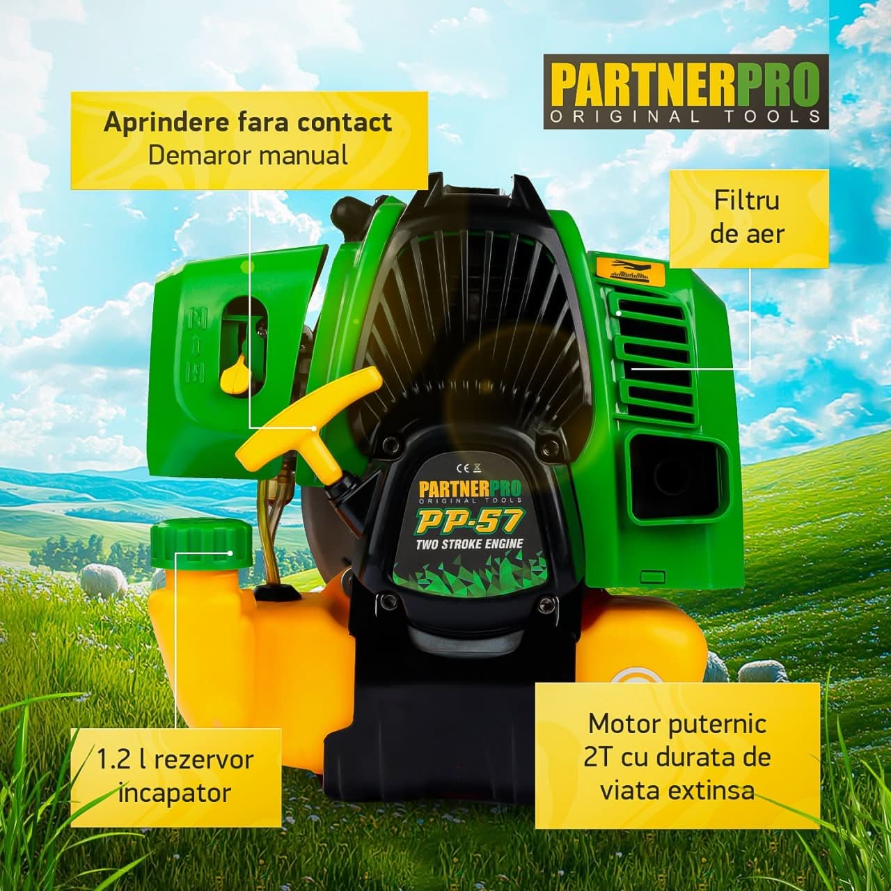 Motocoasa Pe Benzina PartnerPro PP57, 6 CP, 52 cm³, 10000 RPM