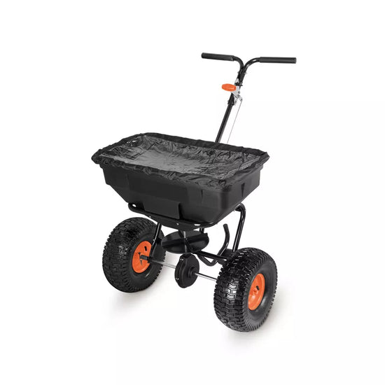 Distribuitor manual ZEP DM-60 PROFI pentru insamantare si fertilizare gazon, 60L, 56 kg, latime 3-3.6 m, roti pneumatice 15", prelata inclusa