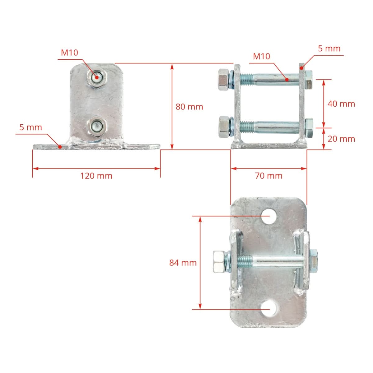 Conector de perete pentru panouri de pasune cu 2 suruburi M12, din otel galvanizat