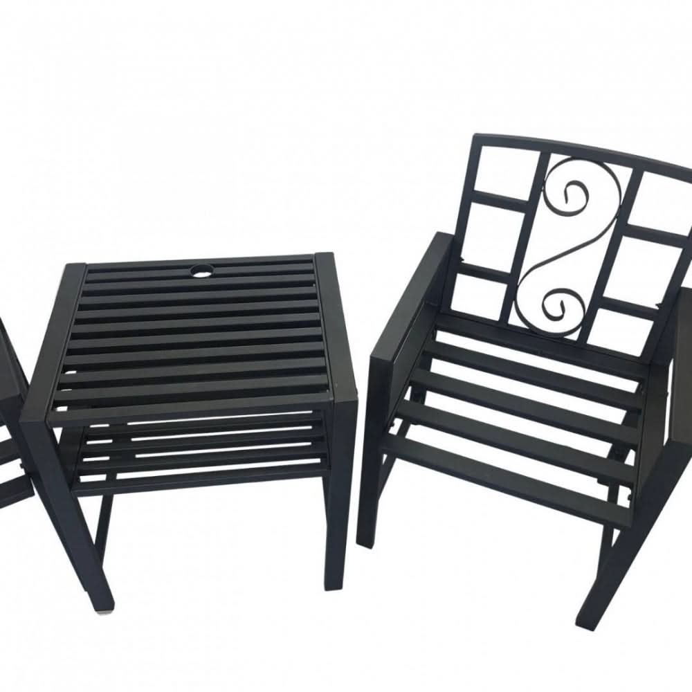 Set mobilier gradina metalic VivaTechnix VMD-1046, masa cu orificiu umbrela 42 mm + 2 scaune, profil 40x20x1.5 mm