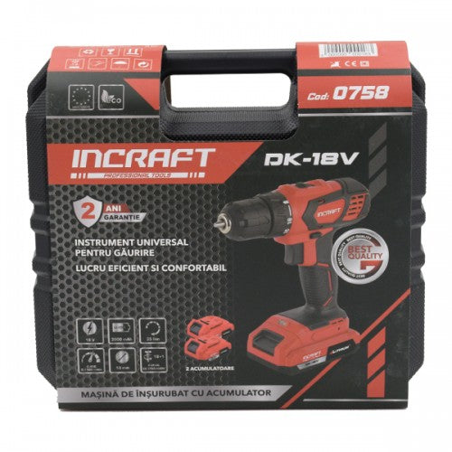 Masina insurubat cu acumulator 18V Incraft DK-18V 2 viteze 35Nm 2 acumulatori valiza