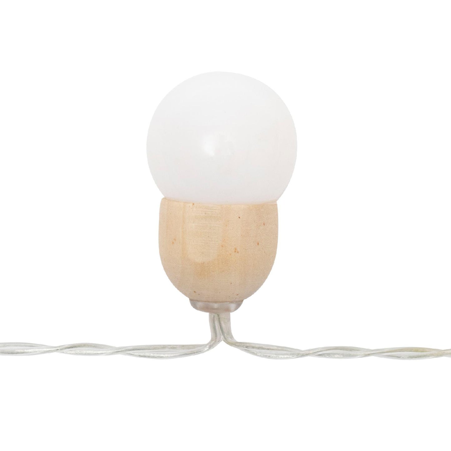 Ghirlanda luminoasa 20 LED alb cald, decor glob lemn si plastic, 2.85 m, pe baterii, comutator ON/OFF