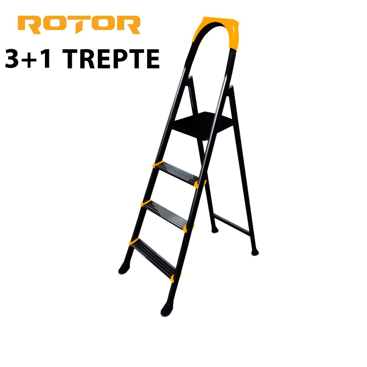Scara metalica pliabila ROTOR 3+1 trepte, 150 kg, design ergonomic, platforma superioara