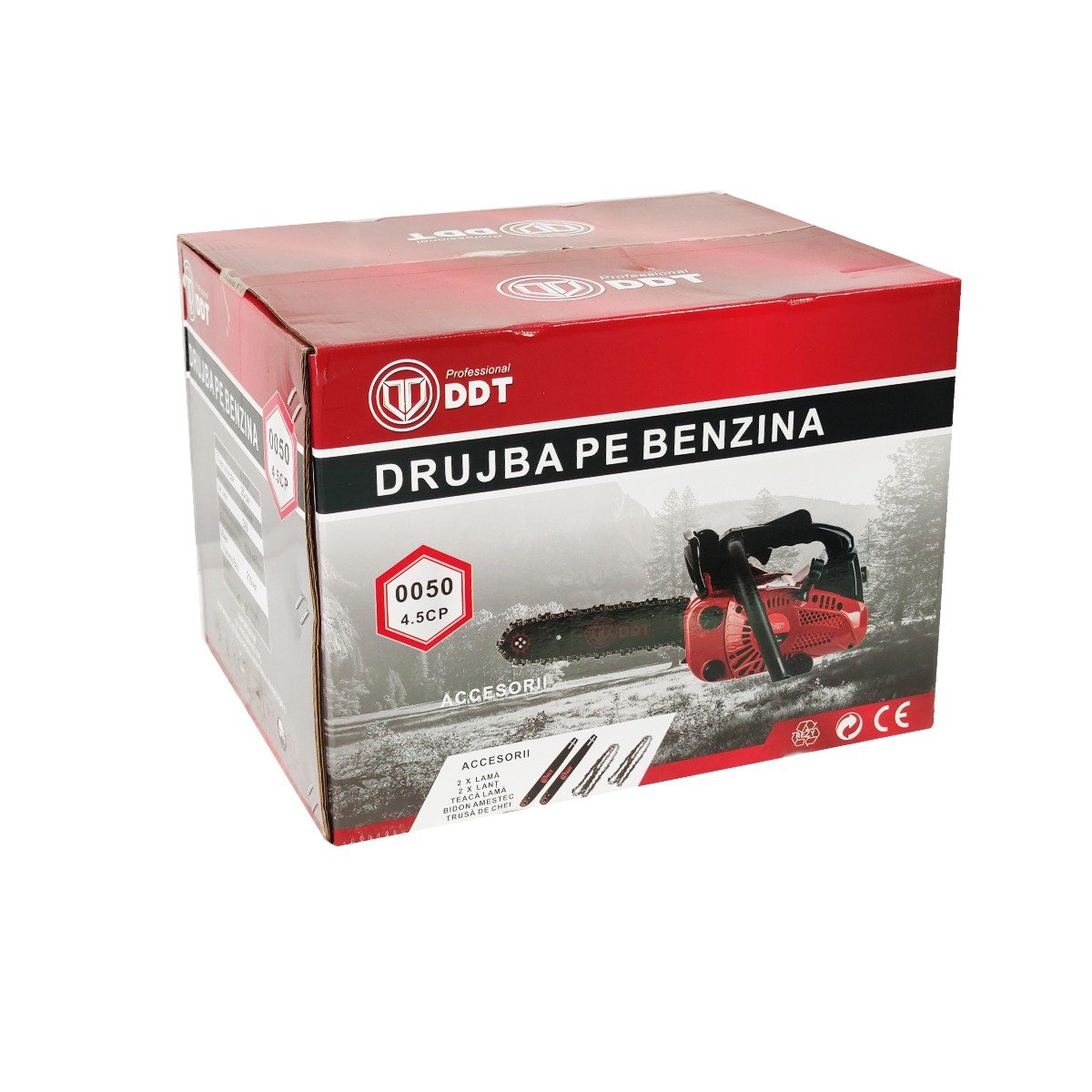 Drujba benzina 25cc 4.5CP lama 30cm 2 lame 2 lanturi motor 2T pornire manuala DDT 0050