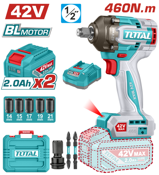 Masina de insurubat cu impact TOTAL 42V, 460 Nm, 1/2"