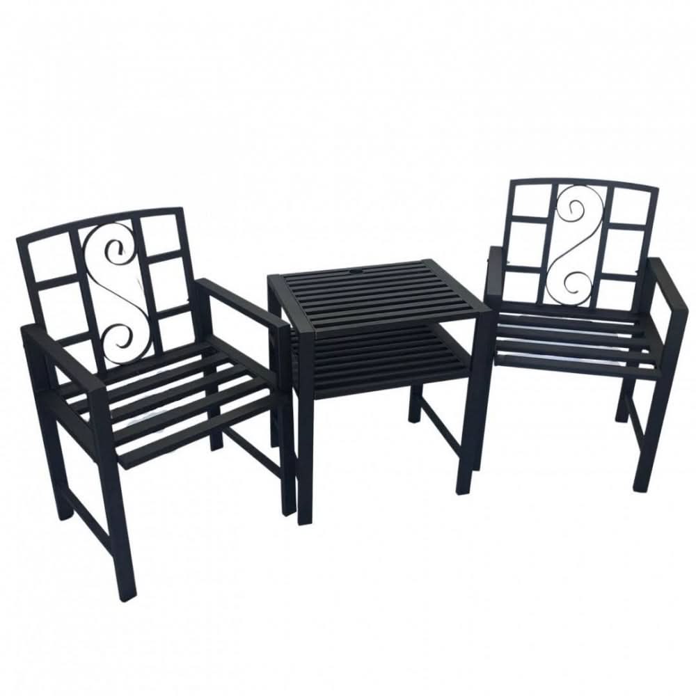Set mobilier gradina metalic VivaTechnix VMD-1046, masa cu orificiu umbrela 42 mm + 2 scaune, profil 40x20x1.5 mm
