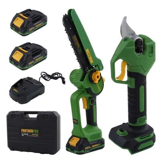 Set foarfeca de gradina si fierastrau cu lant PARTNERPRO PP-FF 5 IN 1, 2 x 20V 2Ah, Brushless