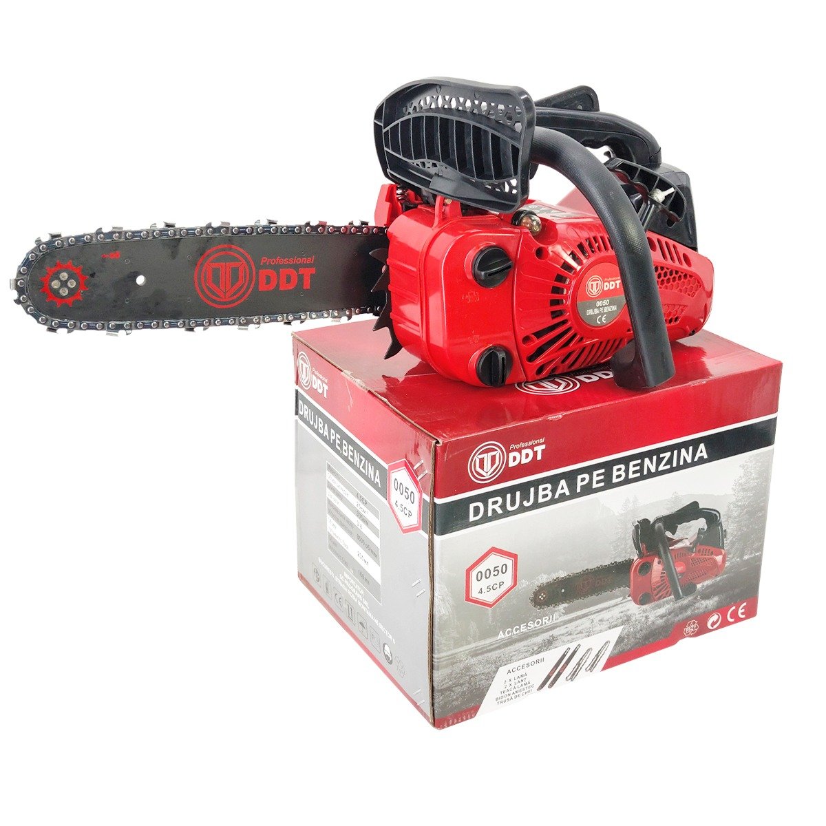 Drujba benzina 25cc 4.5CP lama 30cm 2 lame 2 lanturi motor 2T pornire manuala DDT 0050