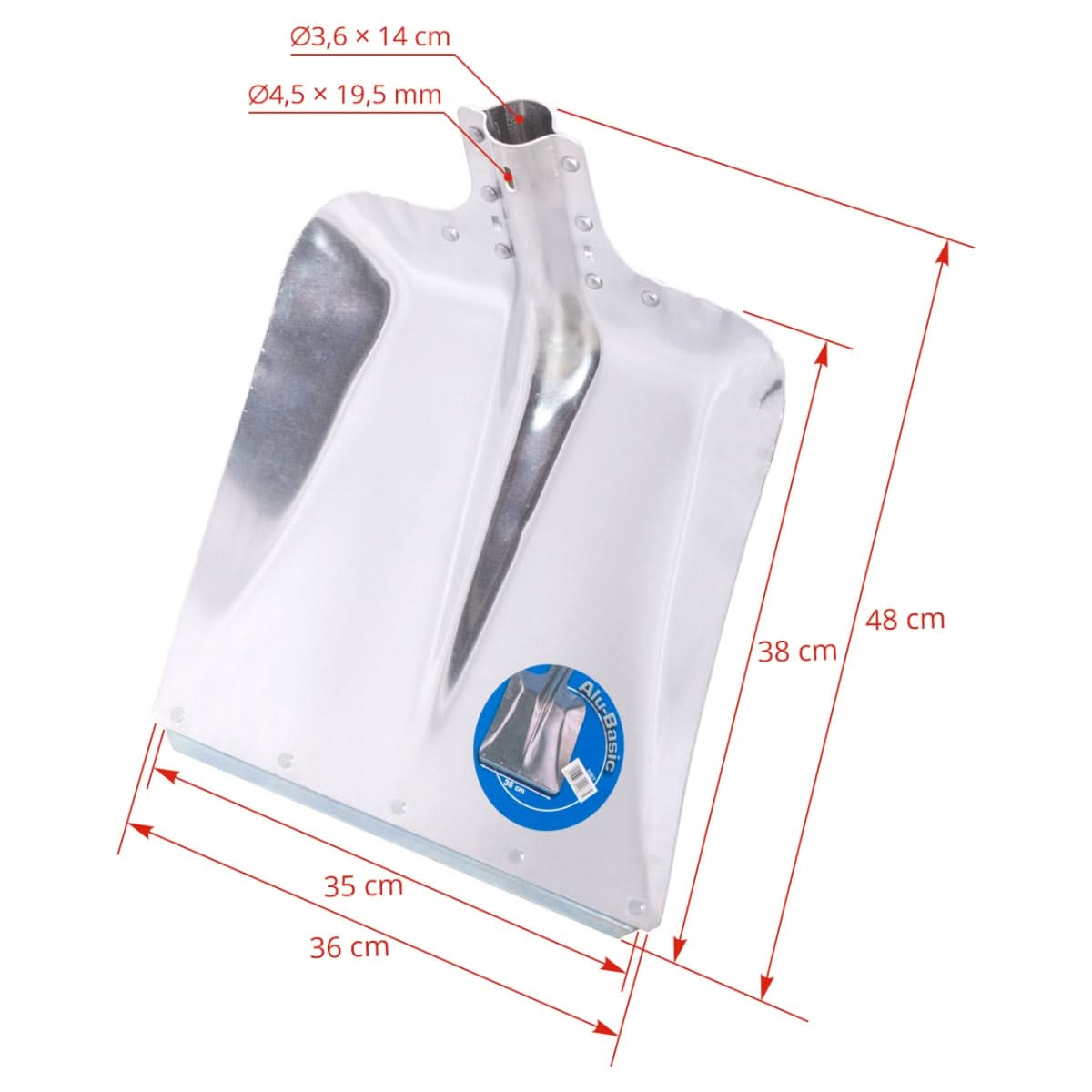 Lopata aluminiu 36 cm, cu muchie din otel galvanizat, pentru cereale, nisip si zapada