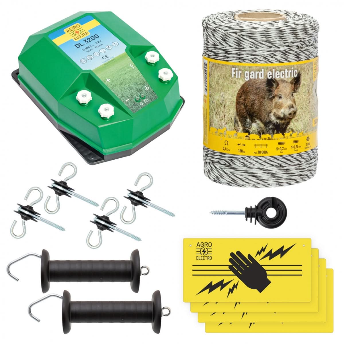 Pachet de Baza Gard Electric 500 m, 3,2 Joule, pentru Animale Salbatice