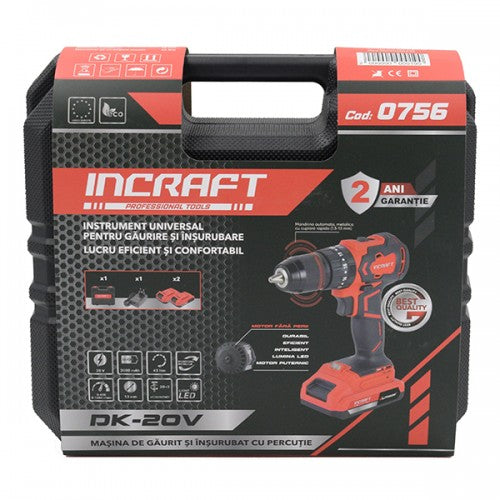 Masina insurubat cu percutie 20V Incraft DK-20V motor fara perii 45Nm 2 acumulatori