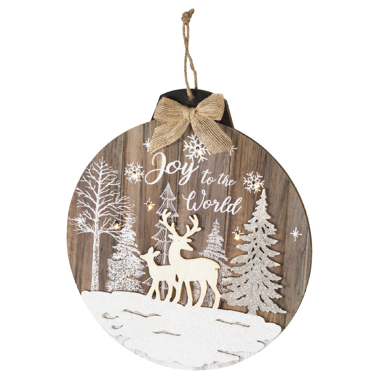 Decor lemn fereastra sau usa KLW 32, 6 LED alb cald, decupaj laser, timer 6/18h, pe baterii