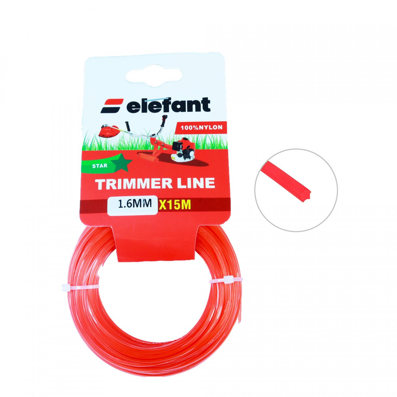 Fir tambur motocoasa tip stea Elefant, 1.6mm x 15m, universal