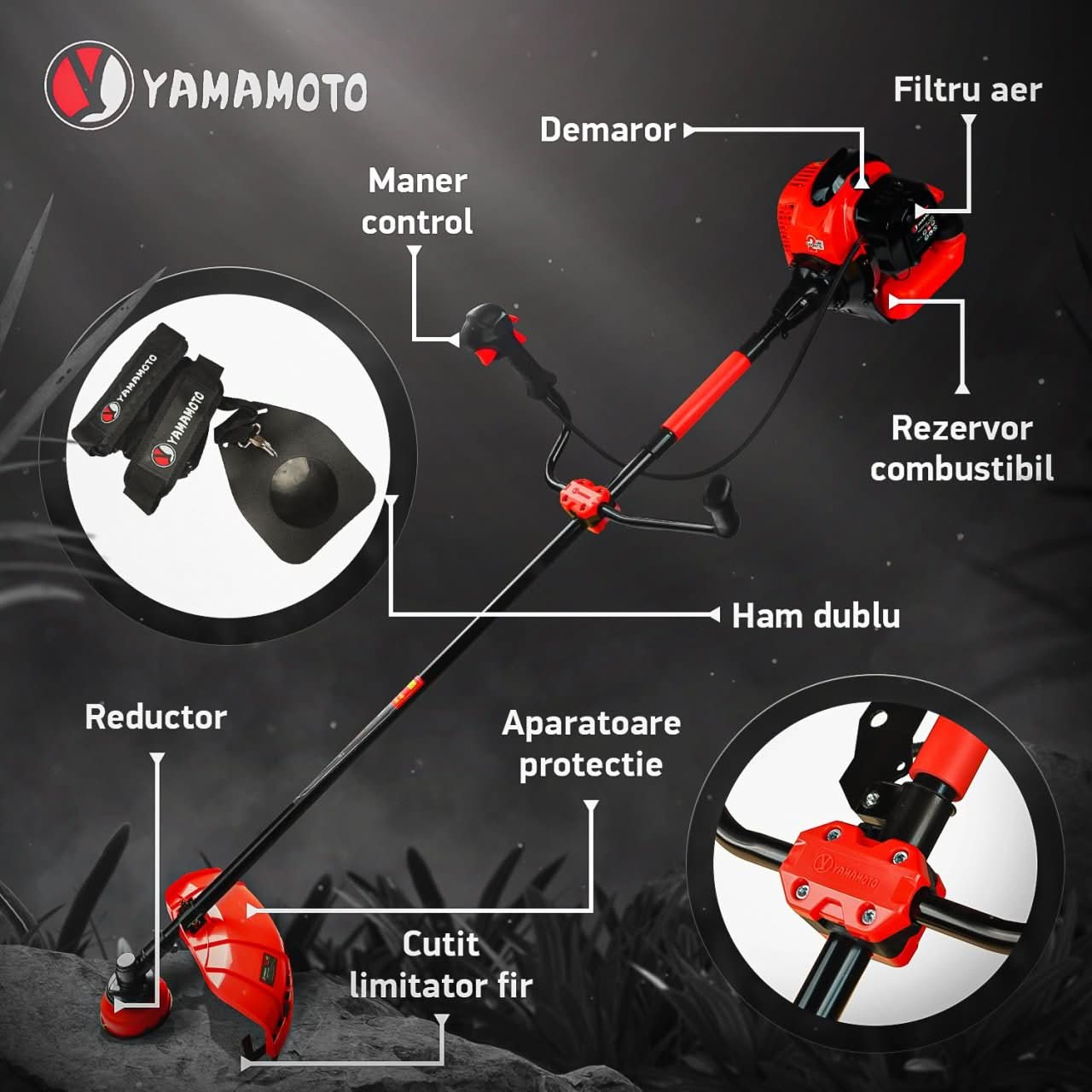 Motocoasa benzina Yamamoto YMA.56, 52cc, 6CP, 10000 rpm, motor 2T