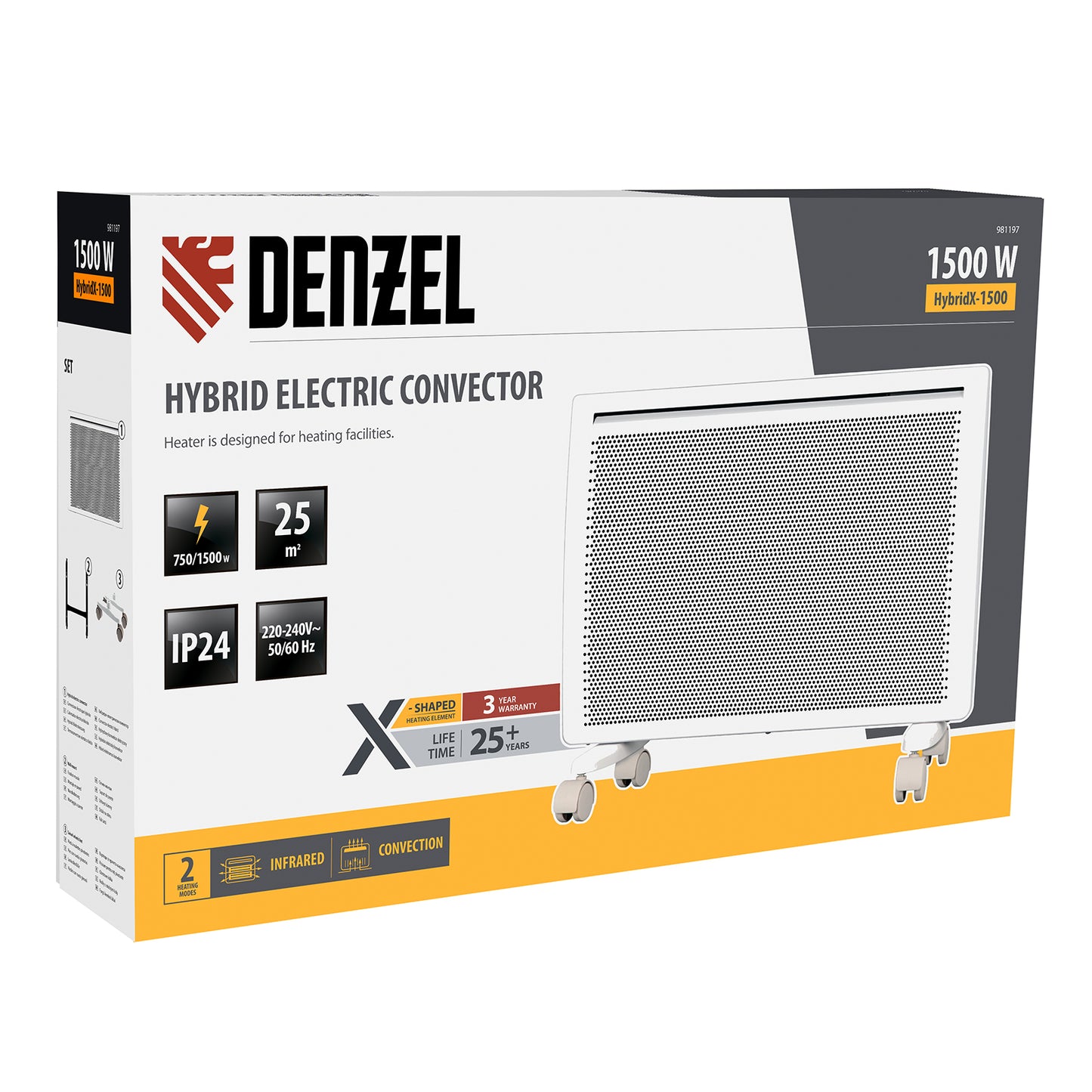 Convector electric hibrid Denzel HybridX-1500, 1500W, incalzitor cu infrarosu, termostat digital, montaj pe perete sau podea