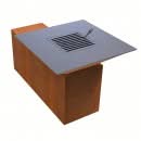 Gratar cu plita 10 mm si vatra pe lemne, 975x975x1050 mm, otel Corten, cu spatiu depozitare, 140 kg