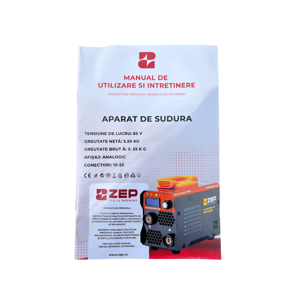 Aparat sudura ZEP ES002, 250A, Invertor MMA, electrod 1.6–5 mm, 12 KVA, conector 16-25