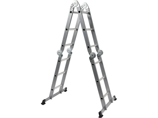 Scara multifunctionala aluminiu 3.4 m, 4x3 trepte, pliabila, capacitate 150 kg, stabilizatori antiderapanti, standard EN131