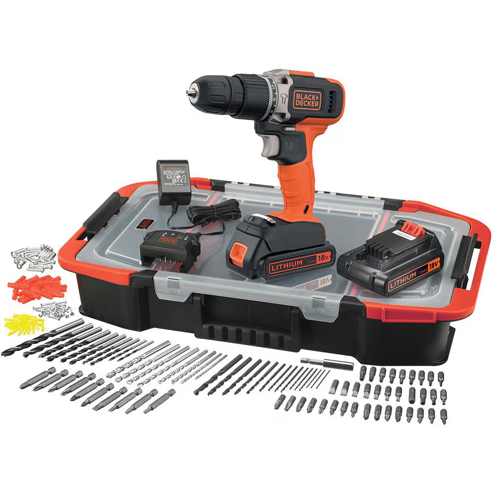 Masina de gaurit si insurubat BLACK+DECKER BCD003BAST-QW, 18V, 1.5Ah, 45Nm, 160 accesorii, mandrina rapida
