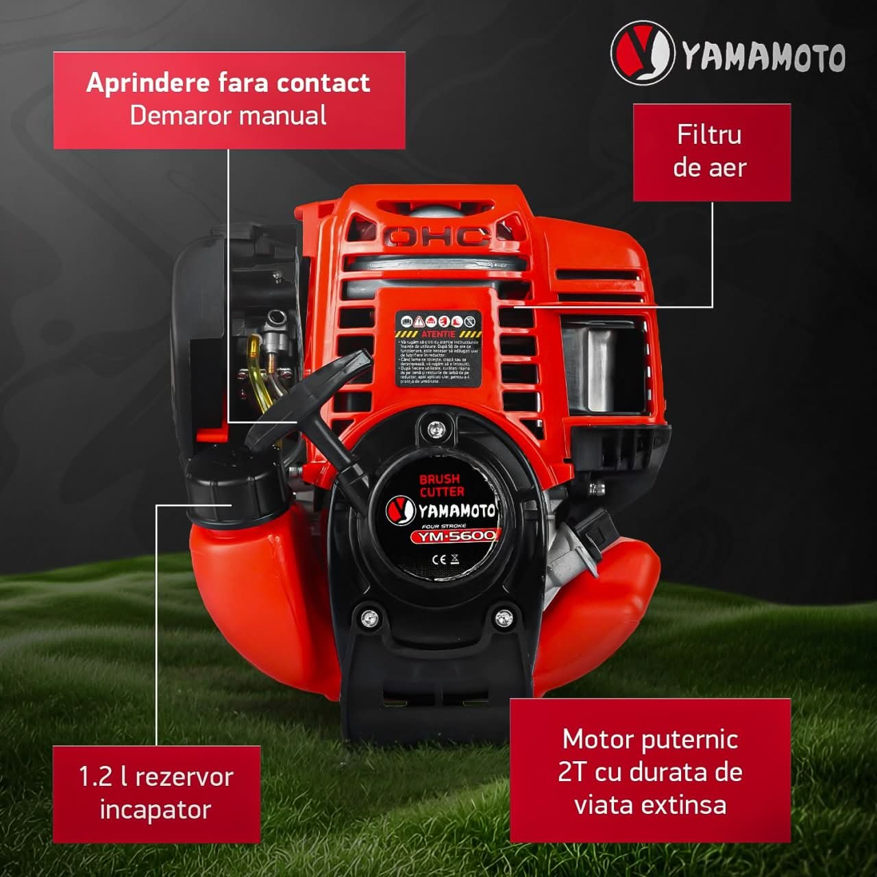 Motocoasa pe benzina Yamamoto YM-5600, 5.6CP, 52CC, 2 timpi, 10000 rpm, model 2025