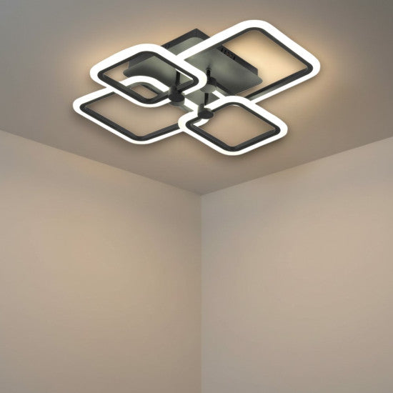 Lustra LED Patrata Neagra 80W, 4 Brate, 600x120 mm, 3 Culori