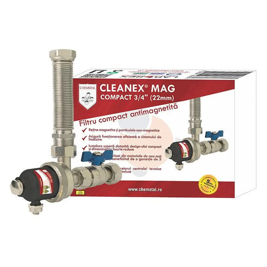 Filtru Antimagnetită Chemstal Cleanex MAG COMPACT 3/4" - Previne Depunerile de Magnetită în Schimbătoarele Centralei și Calorifere