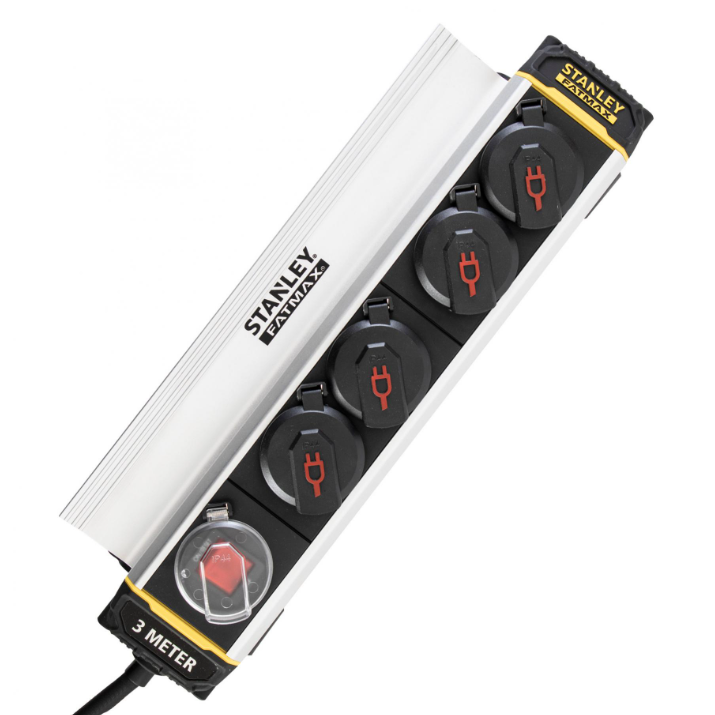 Prelungitor Stanley cu 4 prize, 3m, IP44, clema de prindere, exterior, H07RN-F, 3680W
