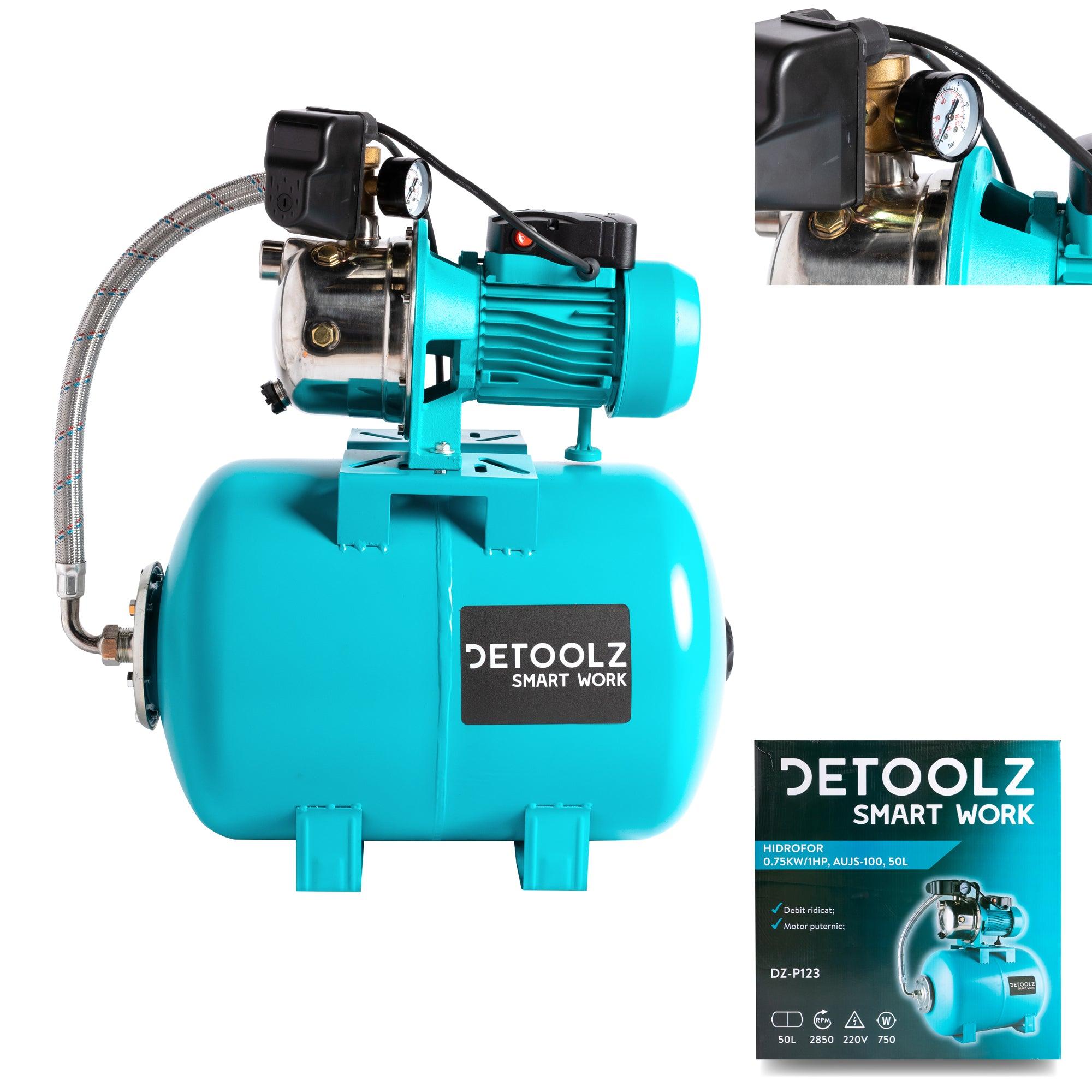 Hidrofor Detoolz AUJS-100 DZ-P123, 0.75 kW/1HP, 50 l, 220 V, 2850 rotatii/min, albastru - ZEP.RO - Ți-e la îndemână!