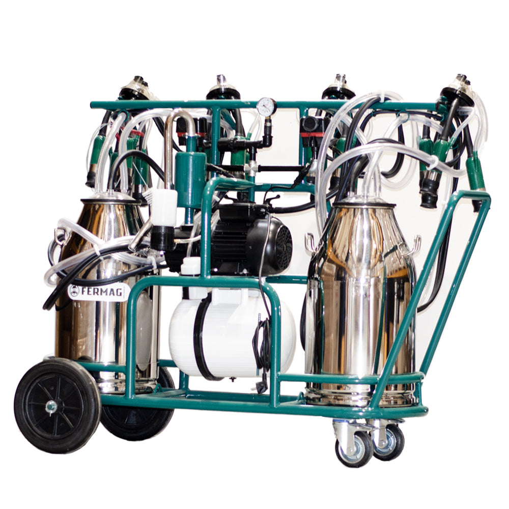 Aparat de muls PROFESIONAL cu 4 posturi, 2 bidoane inox 40L, pulsator electronic, motor electric 1.1 kW