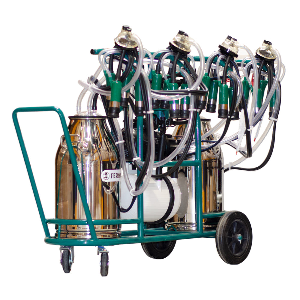 Aparat de muls PROFESIONAL cu 4 posturi, 2 bidoane inox 40L, pulsator electronic, motor electric 1.1 kW