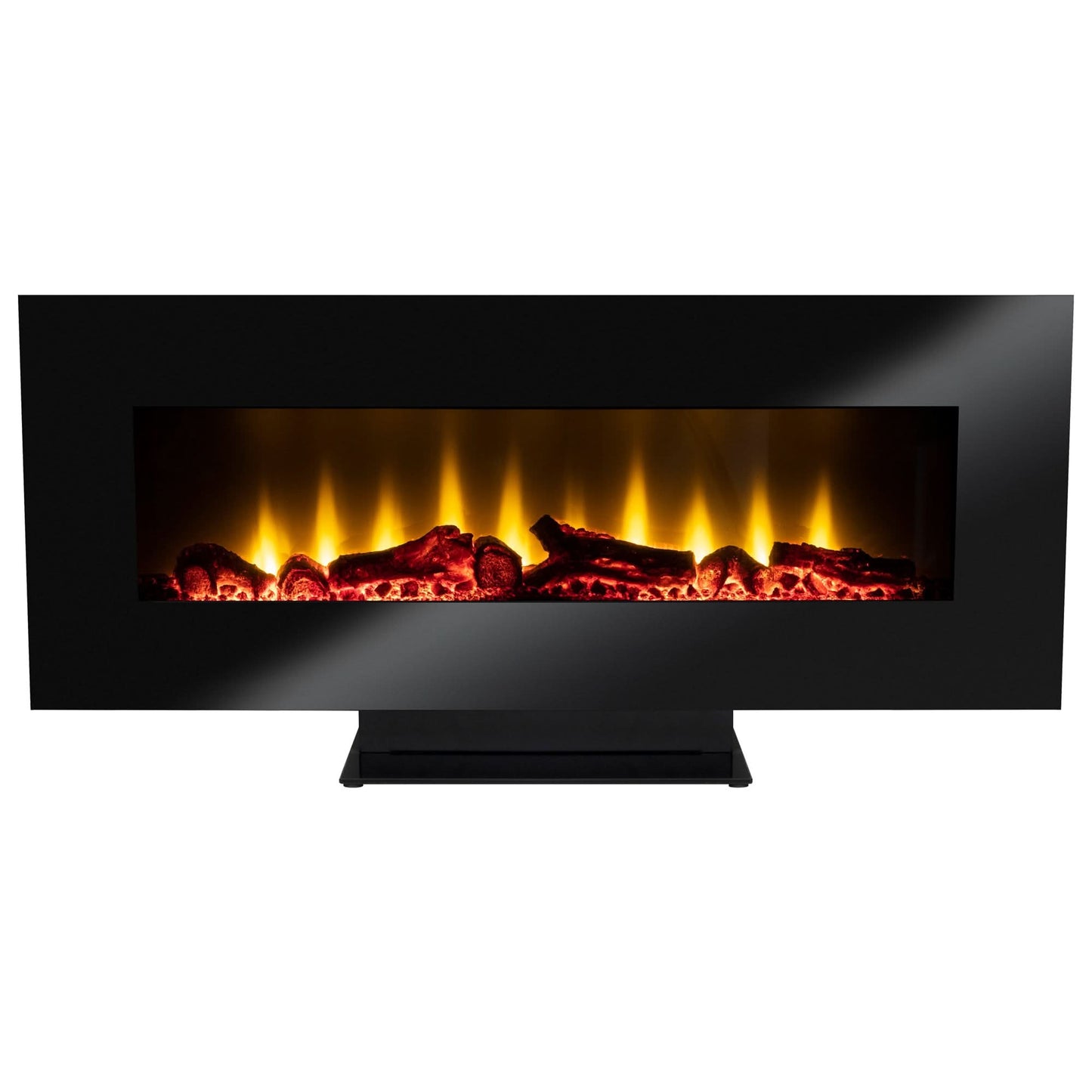 Semineu electric FKK 24, 1800W, montaj perete sau pe picior, efect flacara reala, termostat digital, program saptamanal, sticla securizata, negru