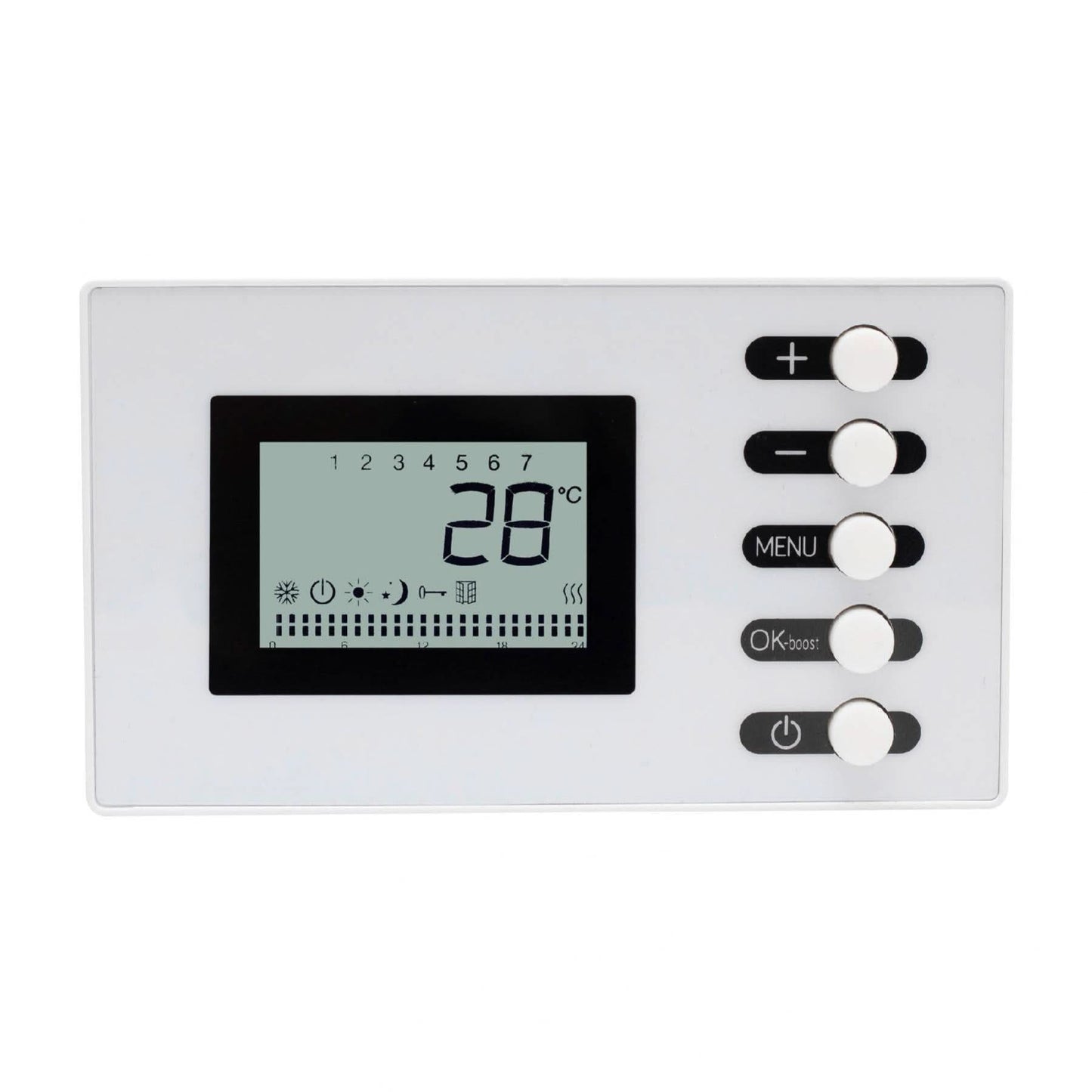 Calorifer electric baie Home FKTW 502, 500W, montaj perete, telecomanda LCD, termostat electronic, programare saptamanala, alb