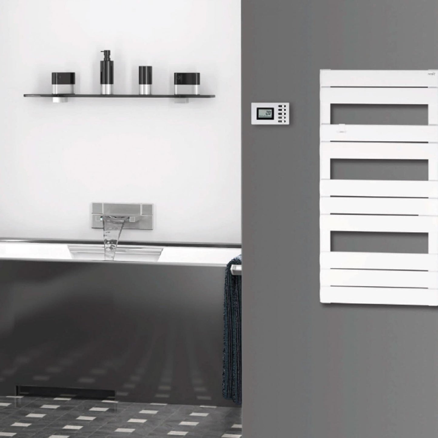 Calorifer electric baie Home FKTW 502, 500W, montaj perete, telecomanda LCD, termostat electronic, programare saptamanala, alb