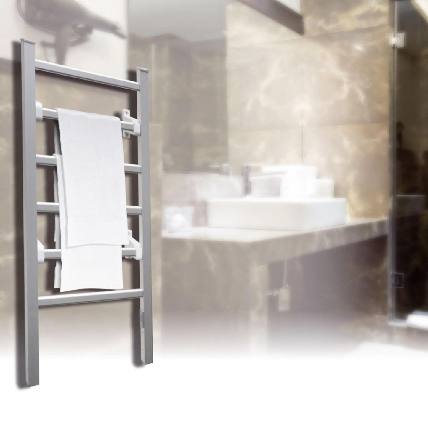 Uscator electric de prosoape FTW 2, 100W, 6 tije, montaj pe perete sau cu picioare, protectie IPX1, oprire automata, alb